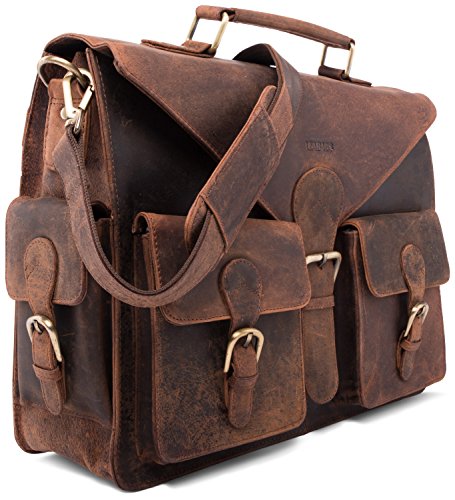 LEABAGS Dayton Aktentasche aus echtem B  ffel-Leder im Vintage Look - Rouge