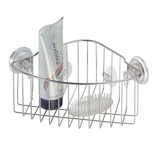 InterDesign Power Lock Reo Badezimmer-/Dusch-Caddy mit Saugnapf für Shampoo, Conditioner, Seife – Ecke, Edelstahl - 5