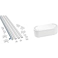 D-Line 2010KIT001 4-Meter Micro Trunking Multipack, White – 20mm (W) x 10mm (H) & Cable Tidy Box, Hide and Conceal Extension Blocks and Electrical Cables - Small, White
