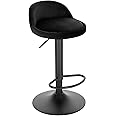 Lestarain Bar Stool Single Adjustable & Swivel Breakfast Kitchen Counter Pub Bar Stool Black Soft Velvet Barstool Chair Dining Stool with Back & Footrest
