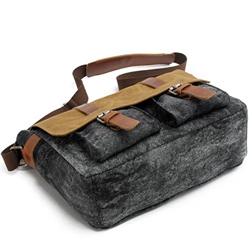 YANGYANJING Waterdicht Vintage Canvas leer Messenger Bag Schoudertas Aktetas Schoudertas 14 inch Laptoptas notebooktas van Canvas en leer