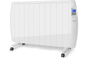 Taurus Tallin 2000 - Radiateur électrique à inertie 2000W, 8 éléments, technologie sèche, Programmable, Température jusqu'à 35 ° C, Confortable et économique, Roues et support mural, Blanc
