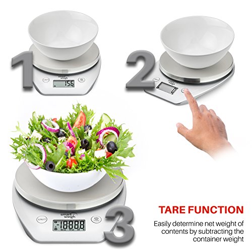Smart Weigh Raffinierte, multifunktionelle Küchen- und Lebensmittel-Waage mit Edelstahl-Plattform, großem LCD-Display und sechs Wiegeeinstellungen, 5kg / 11lb x 1g / 0,1 Unzen - 3