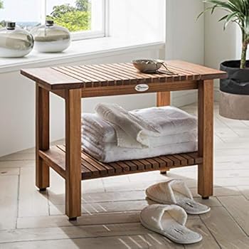 Destiny SPA Badezimmer Hocker/Tisch Regal geriffelt Teakholz mit Boden
