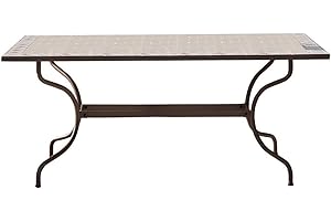 Loberon Tisch Labaroche, Mediterraner Stil, Mosaik in Handarbeit Aufgebracht, Gartenmöbel, Outdoor, Gartentisch, Zement, Stahl, grau