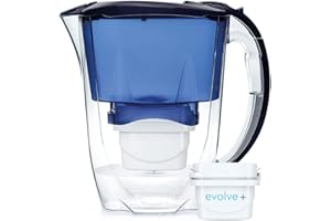Aqua Optima Oria Caraffa filtrante, capacità 2,8 litri, con 1 cartuccia filtrante per acqua Evolve+ da 30 giorni, caraffa per frigorifero blu, con tecnologia di filtrazione a 5 fasi a flusso rapido