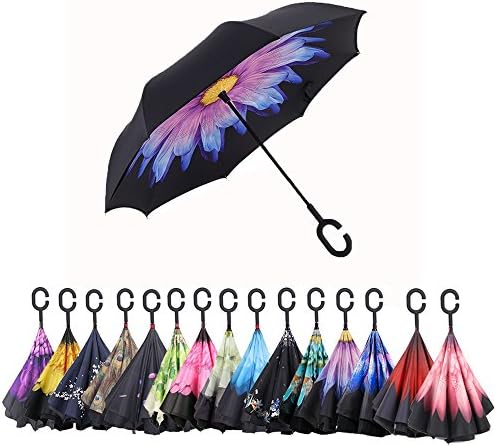 Aweoods Double Layer Inverted Umbrella Cars Reversible Folding Travel Umbrella (Coloured Glaze)
