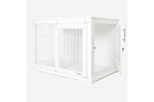 Lords & Labradors Wooden Sliding Door Dog Crate (White) | Dog Crate Furniture | Suitable for All Breeds & Sizes | Dog Crate Bed & Cushion | Dog Kennels with Door | Sliding Door Crates for Dogs