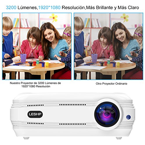 Proyector,【Versión Actualizada】Proyectores Full HD LED 3200 Lúmenes 1080P, Proyector Video Portátil Ayuda Portable / USB / VGA /HDMI / AV / TVpara Xbox / IOS / Android / Ordenador Personal (Blanco)