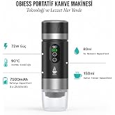 Obıess Taşınabilir Espresso Kahve Makinesi Siyah Şarjlı Kaps&uuml;l ve &Ouml;ğ&uuml;t&uuml;lm&uuml;ş Kahve ile Uyumlu V3