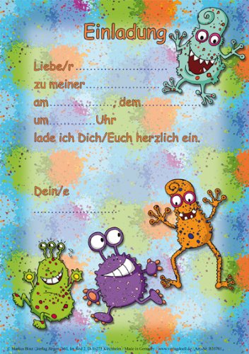24-teiliges Einladungsset MONSTER in DIN A5 vom Döll-Verlag // B33701 // 12 Einladungen und 12 Umschläge für Kindergeburtstag // Kinder Geburtstag Einladungskarten Einladung Karten Alien Glibber Lustige Monsters