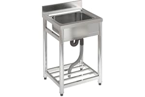 FIDOOVIVIA Commercial Stainless Steel Restaurant Sink with Backsplash & Drain - Single Bowl Catering with Storage Shelve for Kitchen Hotel 55x50x80cm(No Tap)