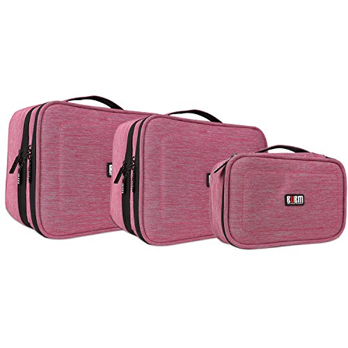 BUBM 3 Stücke Mehrfachfunktion Kabelorganiser Tasche Reisetasche mit Doppelschichten für Elektronische Zubehöre wie Netzteil, Maus und USB Stricks, Denim Rosa - 9