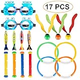 【Super Hot Toys】 Este es el mejor juego de juegos acuáticos Magicfun para niños, para que los niños puedan divertirse en el mundo submarino. Los juguetes para la piscina incluyen: 4 x anillo de buceo + 3 x juguete de algas + 4 x barra de buceo + 4 x torpedo + 2 x lentes de buceo