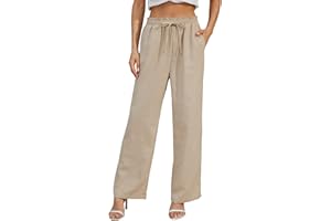 Fourindo Hosen Damen Weites Bein Sommerhose Damen Leicht Elegant Hose Causal Locker Hohe Taille Stoffhose Freizeithose Palazzo Hose mit Tunnelzug