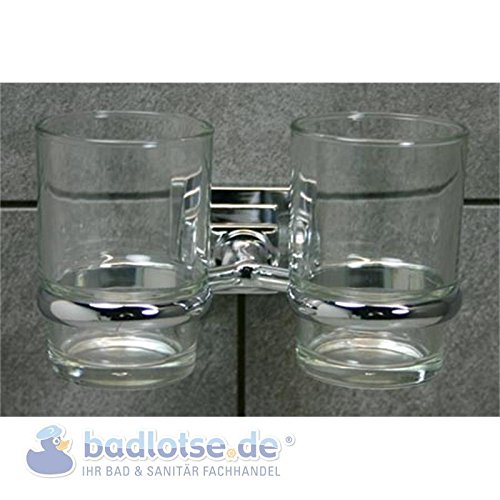 Preisvergleich Produktbild DENVER Doppel-Zahnputzbecher-Halter Zahnputzglas Wandhalter Zahnputz Set eckig