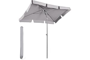 Sekey® 200 × 125 cm Balkon Sonnenschirm Rechteckig mit Schutzhülle| Gartenschirm Terrassenschirm Sonnenschutz UV 50+ Hellgrau