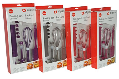 9-teiliges Silikon Backset – Teigrolle, Schneebesen, Teigschaber, Spritztülle & 5 Spritzdüsen in Pink - 4