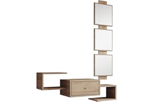 MB Muebles Bonitos, Mobile Ingresso Sospeso Neo, con Specchio e Cassetto, Melamina, Sonoma Opaco, 99.5x145x22cm