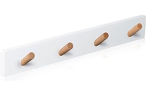 Kukicu Perchero Pared Blanco ✮ Perchero Pared Madera 4 Ganchos ✮ Colgador Diseño Nordico para Entrada Dormitorio Salon Infantil (Blanco)