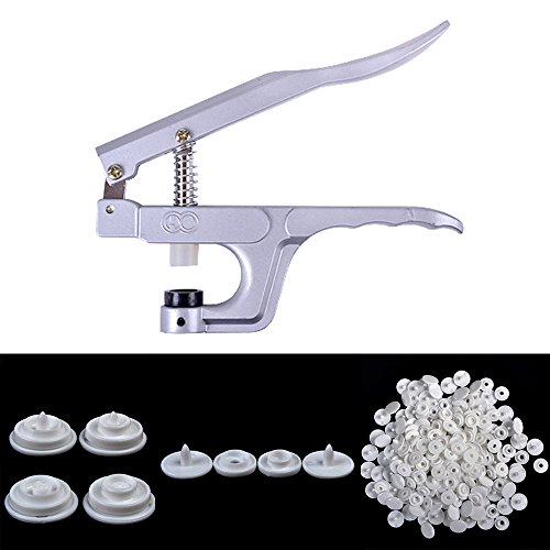 Pro KAM Button Fastener Snap Studs Pliers Punching Tool + 100SET KAM PLASTIC RESIN WHITE SNAPS BUTTON FASTENERS PRESS STUD POPPERS SIZE 16 T3