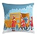 Produktbild OQUYCZ Fire Truck Throw Pillow Cushion Cover, Cartoon Style Firemen in Action with Long Hose Smoky Burning Place Life Saver, Decorative Square Accent Pillow Case, 18 X 18 inches, Multicolor