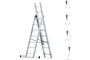HOSTRÖM Echelle Transformable 3 Plans StablePro 3x7 marches Aluminium Extensible coulissante, 6 Positions, Hauteur Travail Max 5,00m, Garantie 5 Ans