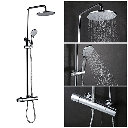 KINSE® Duschset Thermostat Brausethermostat Duscharmatur Kupfer Duschsystem mit Regendusche und Handbrause auf dem Badezimmer