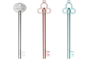 Husalsea Neutrale Retro-Schlüssel-Stifte, 3 Stück, Schlüsselförmige Zeichenstifte, blau, silber, rosa, kreativer Schlüsselstift für Büro, Schule, Zuhause