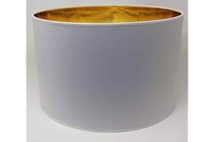ARG LIGHTING Lampenschirm Zylinder Form Weiß Stoff Gold Futter Handarbeit Verschiedene Größen Deckenanhänger - Tisch (35 cm Durchmesser 23 cm Höhe)