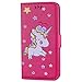 Produktbild Samsung Galaxy A7 2017 Hülle, Chreey (Unicorn) Niedlich [Regenbogen Einhorn] Glitzer Handyhülle Premium PU Leder Tasche Flip Wallet Cover mit Standfunktion Kartenfach Schutzhülle [Rose Rot]