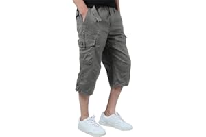 Allthemen Bermudas para Hombre con Goma elástica 3/4, Pantalones Cargo para Verano, Pantalones Cortos