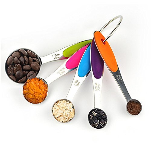 y-spoon sets-uk2, Metall Edelstahl Messlöffel, Set von 5 Messbecher für trockene und flüssige Zutaten