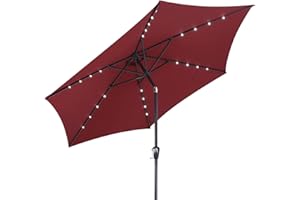 Kingsleeve® Sonnenschirm LED Beleuchtung UV Schutz 80+ Solar Schutzhülle 300cm Groß Kurbel Knickbar Balkon Terrasse Gartenschirm Marktschirm Rot