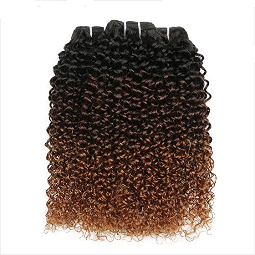 8A Grade Peruvian Virgin Hair Kinky Curly 3 Bundles Human Hair Weave Peruvian Hair 14 16 18 Inches #T1b/4/30 Color Pack of 3