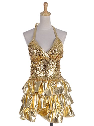 Anna-Kaci S/M Fit Lame Sequin Embellished Tiered Ruffle Hem Shiny Dress