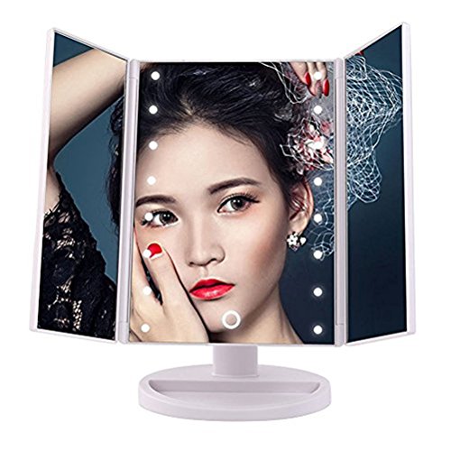 Spiegel Triptychon Make-up Beleuchtung naturfarben, mit 16 LED Touchscreen aufladbar per Port Micro verstellbar auf 180 °für eine perfekte Make-up