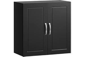SoBuy Kitchen Bathroom Wall Cabinet Wall Storage Cabinet Unit with 2 Doors Black W60 x D30 x H60cm FRG231-SCH