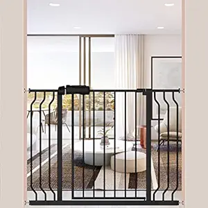 ALLAIBB Extra Wide Pressure Mount Baby Gate Auto Close Black Metal Child Dog Pet Safety Gates with Walk Through for Stairs,Doorways,Kitchen and Living Room 24.02-81.80 in (38.58-43.31