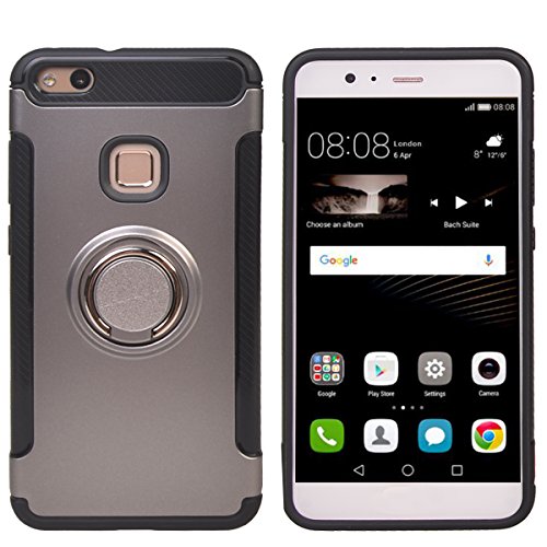 huawei p10 Lite Funda COOLKE Doble Capa TPU   PC Shockproof Anti-rasgu  os tel  fono caso protecci  n C  scara Cover de 360 Rotating Ring Grip Stand Holder para huawei p10 Lite - Gris