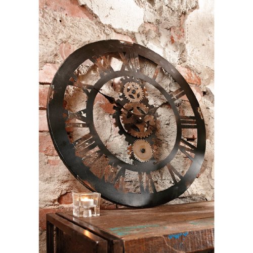 Wanduhr Zahnrad-Design elektrisches Quarzuhrwerk analog Shabby Chic 58 cm Ø anthrazit - 2