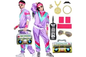 Amycute 80er Jahre Outfit Herren Damen, 80er Trainingsanzug, Jogginganzug 80er Jahre, 80er Jahre Accessoires, Faschingskostüme, Karneval kostüm für 80er 90er Jahre Themenparty.