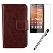 Produktbild Gukas 3in1 Zubehör Set PU Leder Hülle Für Xiaomi Hongmi 1S / Redmi Red Rice Panzerglas Gehärtetem Schutzglas Hartglas Glas Folie Lederhülle Handyhülle Tasche Handy Case Cover Etui Flip Brieftasche Schutz Protektiv Skin Braun Design mit Kapazitive Schirm Stift Touch Pen Stylus