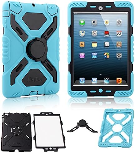 Multi Function Silicone Waterproof Shockproof Dustproof Rugged Case Cover with Kickstand and Sticker for Apple iPad Mini &amp; iPad Mini 2 Retina Color Blue&amp;Black