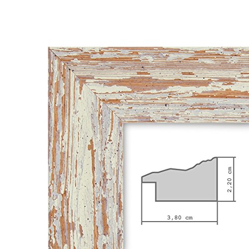 Bilderrahmen 21×30 cm / DIN A4 Weiss Shabby-Chic Vintage Massivholz mit Glasscheibe und Zubehör / Fotorahmen / Nostalgierahmen - 2