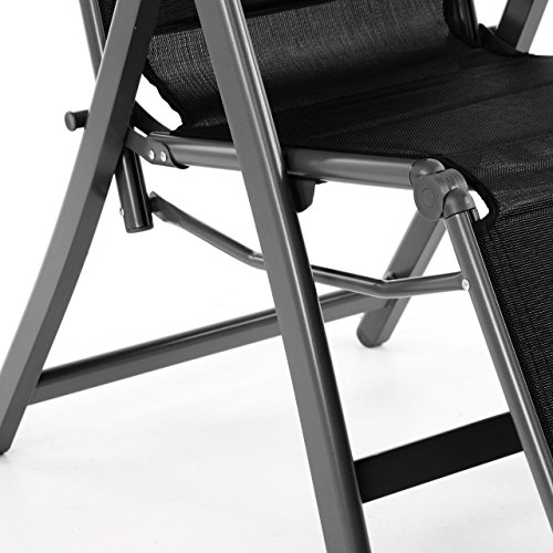 Nexos 2er Set Liegestuhl DELUXE Alu schwarze Textilene Klappstuhl Fußstütze Campingliege Rahmen anthrazit Gartenliege leicht stabil ideal für Terrasse oder Balkon witterungsbeständig 108x67x60 cm mit Armlehne - 3