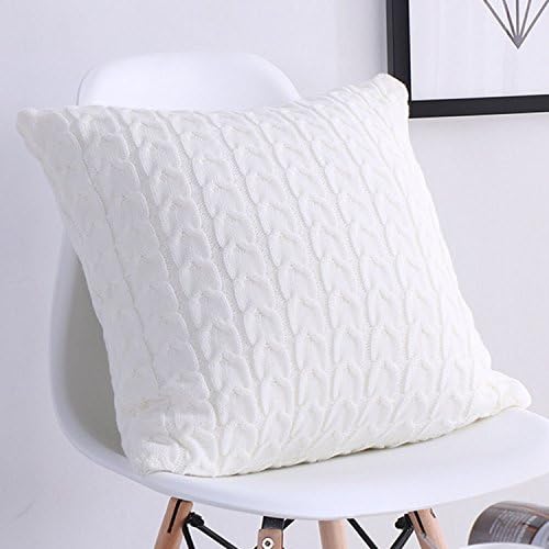 Cable Knitted Throw Pillow Case, Home Office Decorative Cotton Pillow Cover Cushion Case, 45x45cm(2 Pack Cover,Cream)