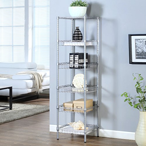 LANGRIA Regal Multifunktions Regal Ecke Regal 6 Ablage Moderne Organisation 198 lbs Kapazität 13,4 „x 13.4 “ x 63 „, Silber - 5