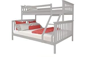 D PRO T Triple Sleeper Wooden Bunk Bed Large Childrens Bunk Bed (Double and Single Bunk Grey)