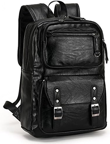 Leather Backpack, EricBest Genuine Leather Business Backpack Travel Backpack for 14 inch Laptop Double Shoulder Backpack, Black
